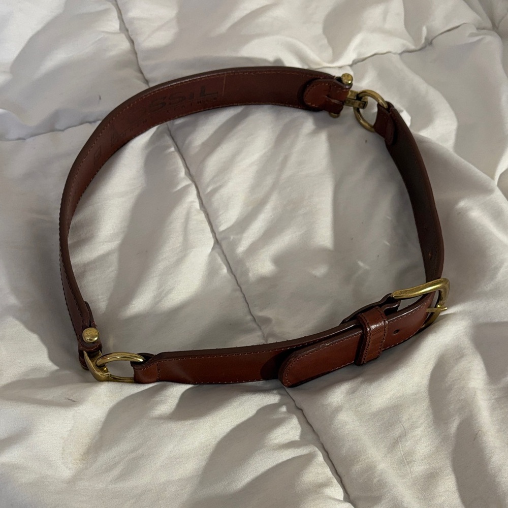 Fossil Brown Leather Belt with Gold Buckle